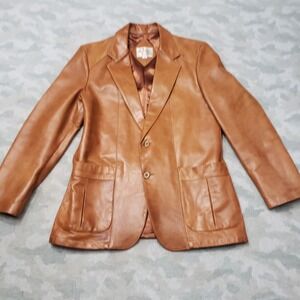Vintage Remy Leather Thunderbird Jacket Mens 42 Brown Button 70s Blazer